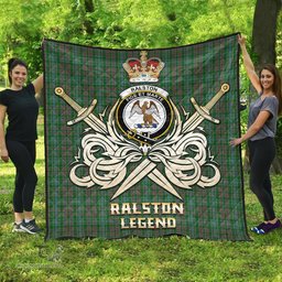 ScotsTee Shop Scottish Ralston USA Clan Crest Tartan Quilt The Golden Sword of Courageous Legacy Quilt