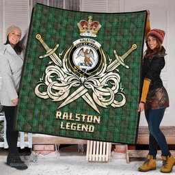 ScotsTee Shop Scottish Ralston USA Clan Crest Tartan Quilt The Golden Sword of Courageous Legacy Quilt