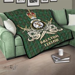 ScotsTee Shop Scottish Ralston USA Clan Crest Tartan Quilt The Golden Sword of Courageous Legacy Quilt