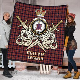 ScotsTee Shop Scottish Ogilvie (Ogilvy) Clan Crest Tartan Quilt The Golden Sword of Courageous Legacy Quilt
