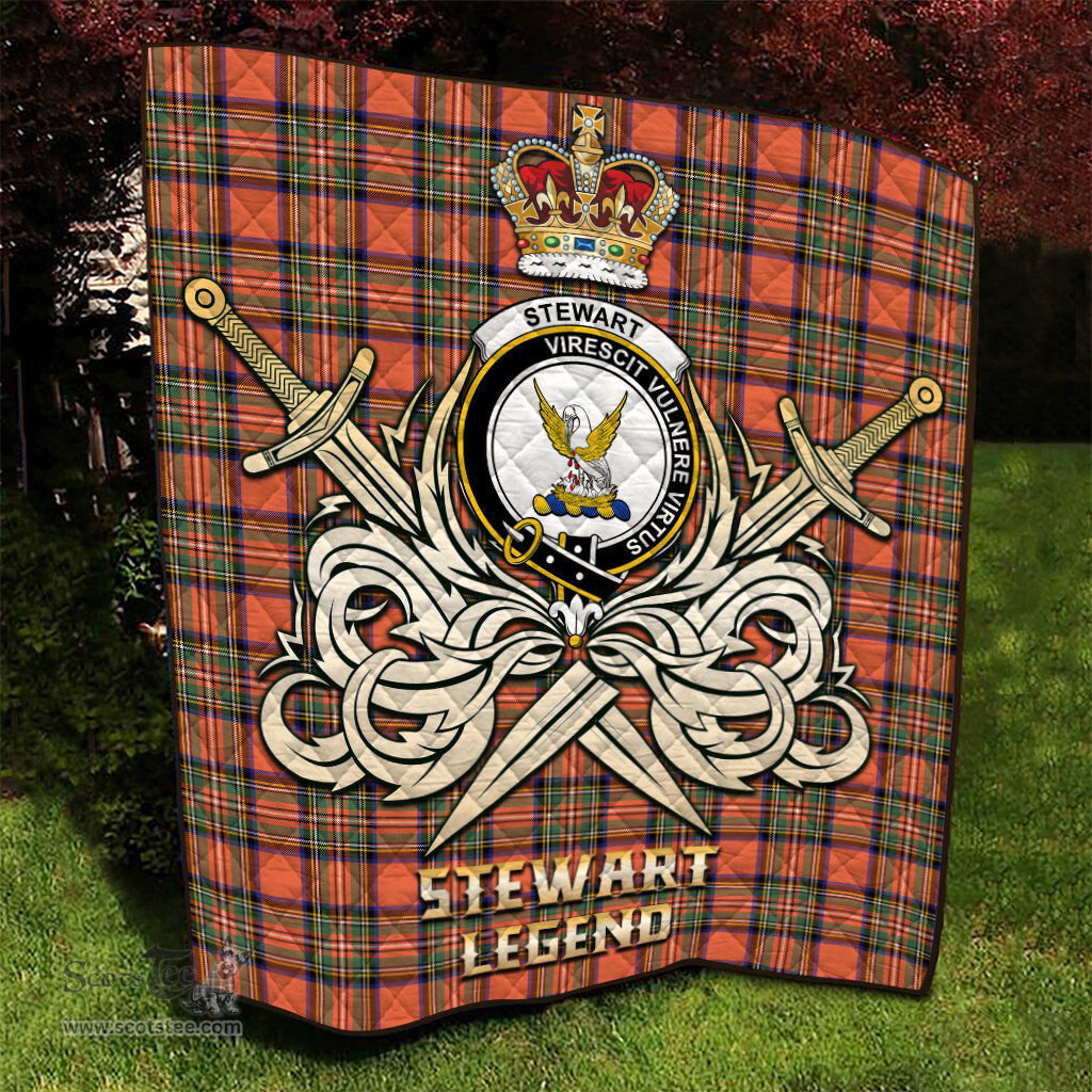 ScotsTee Shop Scottish Stewart Royal Ancient Clan Crest Tartan Quilt The Golden Sword of Courageous Legacy Quilt