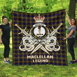 ScotsTee Shop Scottish MacLellan Modern Clan Crest Tartan Quilt The Golden Sword of Courageous Legacy Quilt