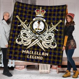 ScotsTee Shop Scottish MacLellan Modern Clan Crest Tartan Quilt The Golden Sword of Courageous Legacy Quilt
