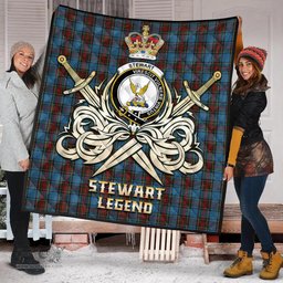 ScotsTee Shop Scottish Stewart Royal Blue Clan Crest Tartan Quilt The Golden Sword of Courageous Legacy Quilt