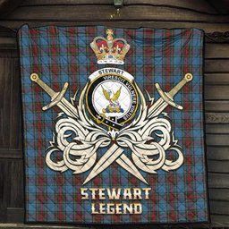 ScotsTee Shop Scottish Stewart Royal Blue Clan Crest Tartan Quilt The Golden Sword of Courageous Legacy Quilt