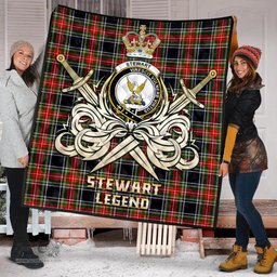 ScotsTee Shop Scottish Stewart Black Clan Crest Tartan Quilt The Golden Sword of Courageous Legacy Quilt