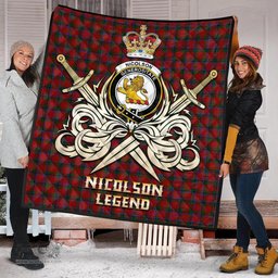ScotsTee Shop Scottish Nicolson Clan Crest Tartan Quilt The Golden Sword of Courageous Legacy Quilt