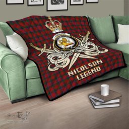 ScotsTee Shop Scottish Nicolson Clan Crest Tartan Quilt The Golden Sword of Courageous Legacy Quilt