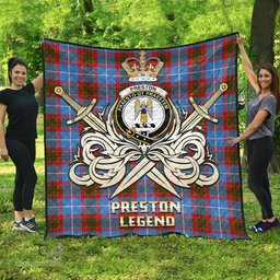 ScotsTee Shop Scottish Preston Clan Crest Tartan Quilt The Golden Sword of Courageous Legacy Quilt