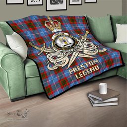 ScotsTee Shop Scottish Preston Clan Crest Tartan Quilt The Golden Sword of Courageous Legacy Quilt
