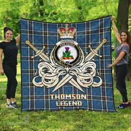 ScotsTee Shop Scottish Thomson Dress Blue Clan Crest Tartan Quilt The Golden Sword of Courageous Legacy Quilt