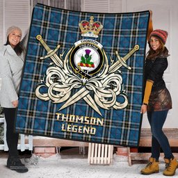 ScotsTee Shop Scottish Thomson Dress Blue Clan Crest Tartan Quilt The Golden Sword of Courageous Legacy Quilt