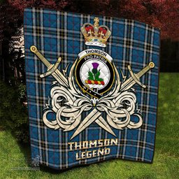 ScotsTee Shop Scottish Thomson Dress Blue Clan Crest Tartan Quilt The Golden Sword of Courageous Legacy Quilt