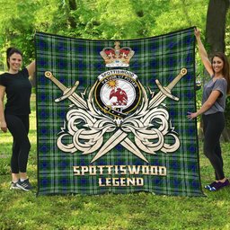 ScotsTee Shop Scottish Spottiswood Clan Crest Tartan Quilt The Golden Sword of Courageous Legacy Quilt