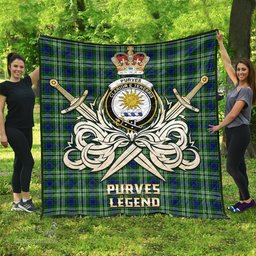 ScotsTee Shop Scottish Purves Clan Crest Tartan Quilt The Golden Sword of Courageous Legacy Quilt
