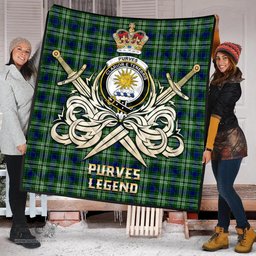 ScotsTee Shop Scottish Purves Clan Crest Tartan Quilt The Golden Sword of Courageous Legacy Quilt