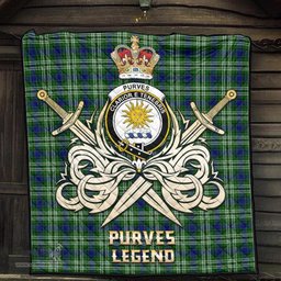 ScotsTee Shop Scottish Purves Clan Crest Tartan Quilt The Golden Sword of Courageous Legacy Quilt