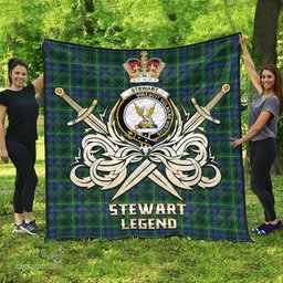 ScotsTee Shop Scottish Stewart Hunting Modern Clan Crest Tartan Quilt The Golden Sword of Courageous Legacy Quilt