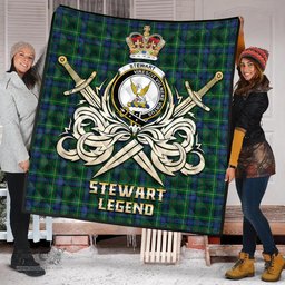 ScotsTee Shop Scottish Stewart Hunting Modern Clan Crest Tartan Quilt The Golden Sword of Courageous Legacy Quilt
