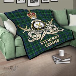 ScotsTee Shop Scottish Stewart Hunting Modern Clan Crest Tartan Quilt The Golden Sword of Courageous Legacy Quilt