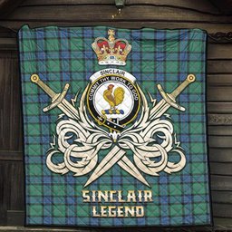 ScotsTee Shop Scottish Sinclair Hunting Ancient Clan Crest Tartan Quilt The Golden Sword of Courageous Legacy Quilt