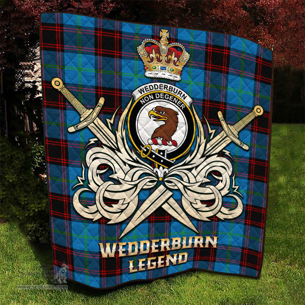 ScotsTee Shop Scottish Wedderburn Clan Crest Tartan Quilt The Golden Sword of Courageous Legacy Quilt