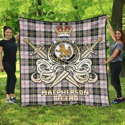 ScotsTee Shop Scottish MacPherson Dress Ancient Clan Crest Tartan Quilt The Golden Sword of Courageous Legacy Quilt