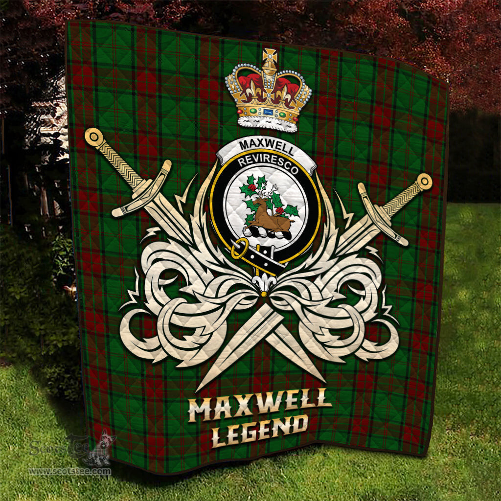 ScotsTee Shop Scottish Maxwell Hunting Clan Crest Tartan Quilt The Golden Sword of Courageous Legacy Quilt