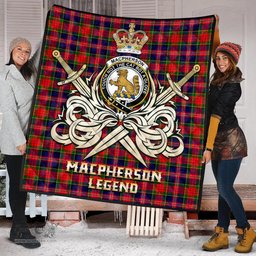 ScotsTee Shop Scottish MacPherson Modern Clan Crest Tartan Quilt The Golden Sword of Courageous Legacy Quilt