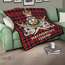ScotsTee Shop Scottish MacPherson Modern Clan Crest Tartan Quilt The Golden Sword of Courageous Legacy Quilt
