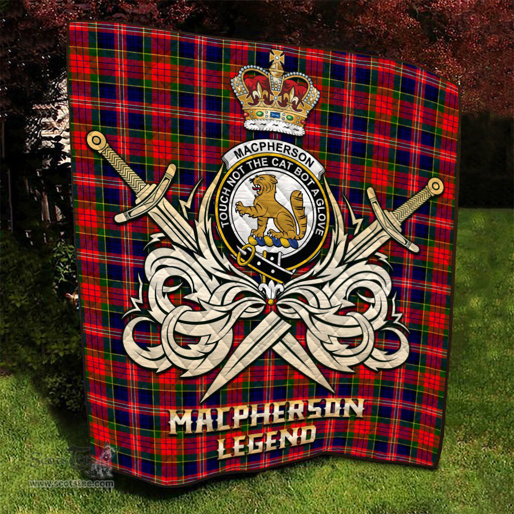 ScotsTee Shop Scottish MacPherson Modern Clan Crest Tartan Quilt The Golden Sword of Courageous Legacy Quilt