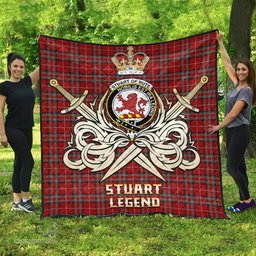 ScotsTee Shop Scottish Stuart of Bute Clan Crest Tartan Quilt The Golden Sword of Courageous Legacy Quilt