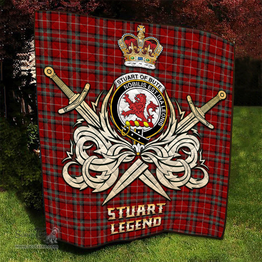 ScotsTee Shop Scottish Stuart of Bute Clan Crest Tartan Quilt The Golden Sword of Courageous Legacy Quilt
