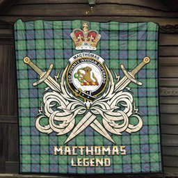 ScotsTee Shop Scottish MacThomas Ancient Clan Crest Tartan Quilt The Golden Sword of Courageous Legacy Quilt