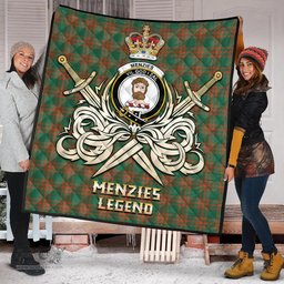 ScotsTee Shop Scottish Menzies Green Ancient Clan Crest Tartan Quilt The Golden Sword of Courageous Legacy Quilt