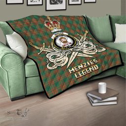 ScotsTee Shop Scottish Menzies Green Ancient Clan Crest Tartan Quilt The Golden Sword of Courageous Legacy Quilt