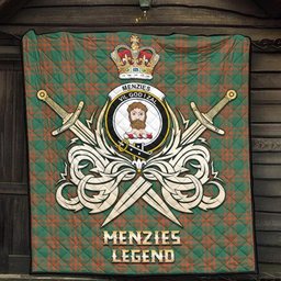 ScotsTee Shop Scottish Menzies Green Ancient Clan Crest Tartan Quilt The Golden Sword of Courageous Legacy Quilt