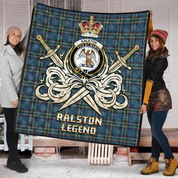 ScotsTee Shop Scottish Ralston UK Clan Crest Tartan Quilt The Golden Sword of Courageous Legacy Quilt