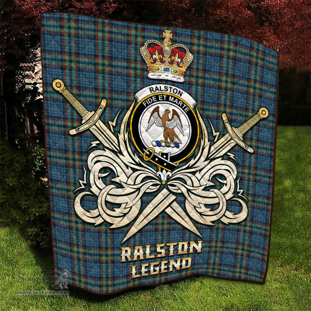 ScotsTee Shop Scottish Ralston UK Clan Crest Tartan Quilt The Golden Sword of Courageous Legacy Quilt