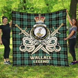 ScotsTee Shop Scottish Wallace Hunting Ancient Clan Crest Tartan Quilt The Golden Sword of Courageous Legacy Quilt