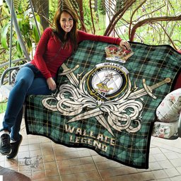 ScotsTee Shop Scottish Wallace Hunting Ancient Clan Crest Tartan Quilt The Golden Sword of Courageous Legacy Quilt