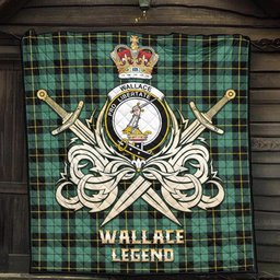 ScotsTee Shop Scottish Wallace Hunting Ancient Clan Crest Tartan Quilt The Golden Sword of Courageous Legacy Quilt