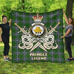 ScotsTee Shop Scottish Pringle Clan Crest Tartan Quilt The Golden Sword of Courageous Legacy Quilt