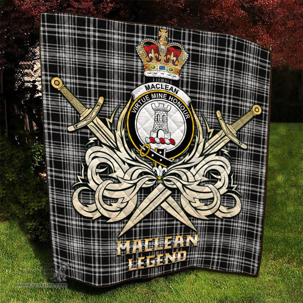 ScotsTee Shop Scottish MacLean Black and White Clan Crest Tartan Quilt The Golden Sword of Courageous Legacy Quilt
