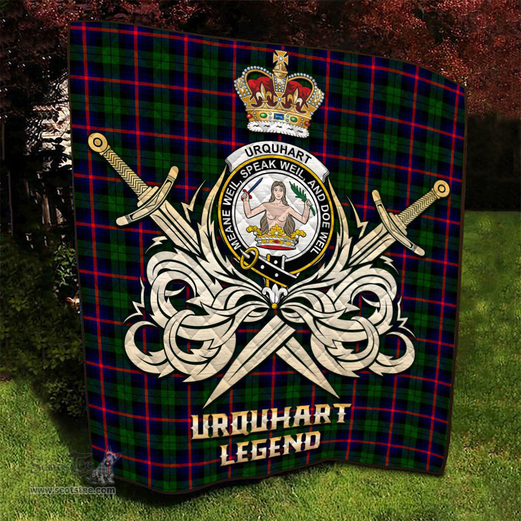 ScotsTee Shop Scottish Urquhart Modern Clan Crest Tartan Quilt The Golden Sword of Courageous Legacy Quilt