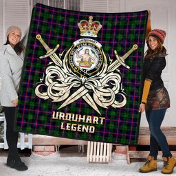 ScotsTee Shop Scottish Urquhart Modern Clan Crest Tartan Quilt The Golden Sword of Courageous Legacy Quilt