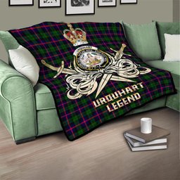 ScotsTee Shop Scottish Urquhart Modern Clan Crest Tartan Quilt The Golden Sword of Courageous Legacy Quilt