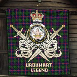ScotsTee Shop Scottish Urquhart Modern Clan Crest Tartan Quilt The Golden Sword of Courageous Legacy Quilt