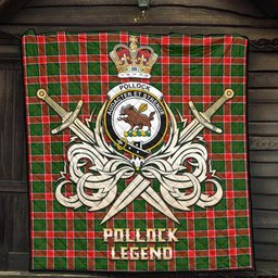 ScotsTee Shop Scottish Pollock Modern Clan Crest Tartan Quilt The Golden Sword of Courageous Legacy Quilt