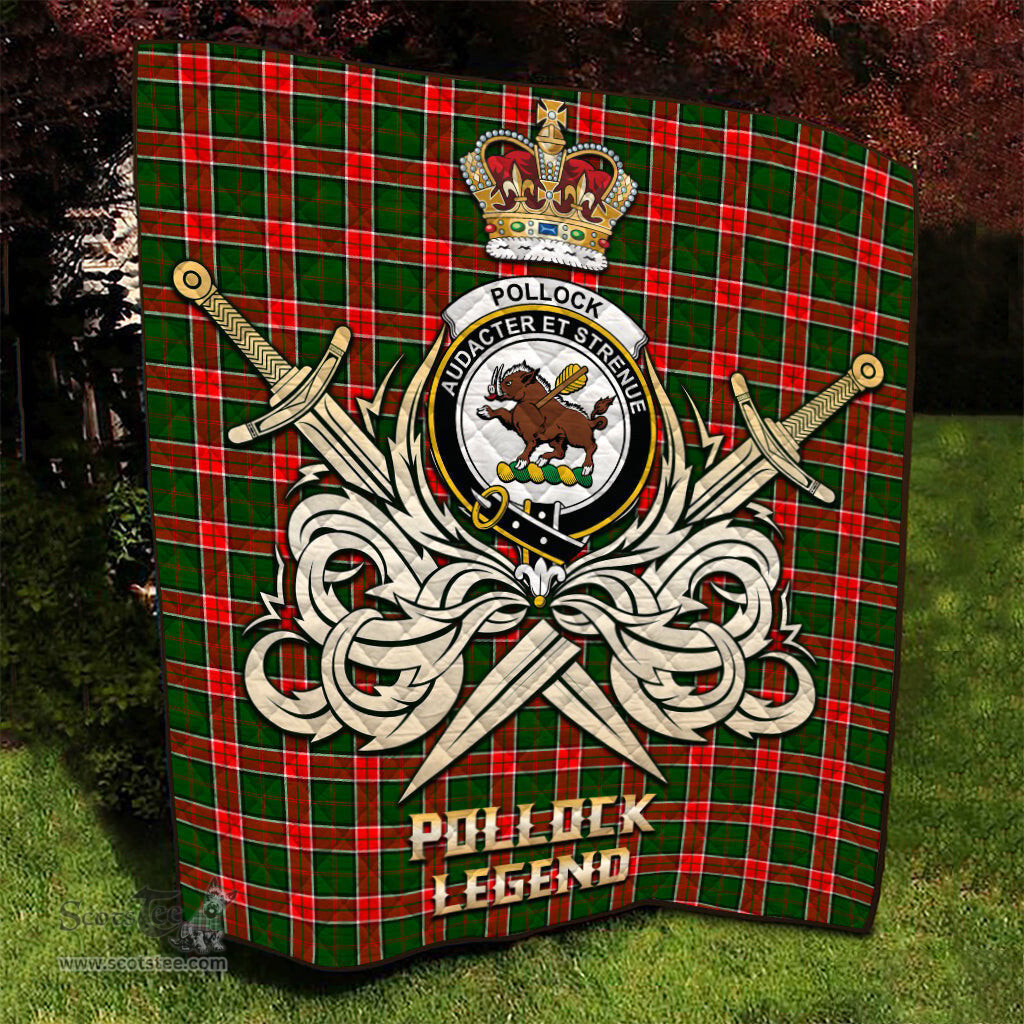 ScotsTee Shop Scottish Pollock Modern Clan Crest Tartan Quilt The Golden Sword of Courageous Legacy Quilt